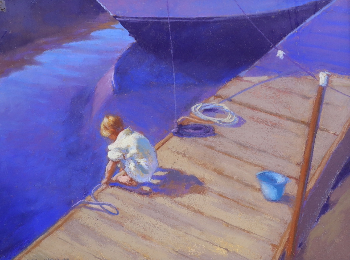 Joann Ballinger (American, Contemporary), pastel, 'The Fishing Pot', signed, 29.5x39.5cm